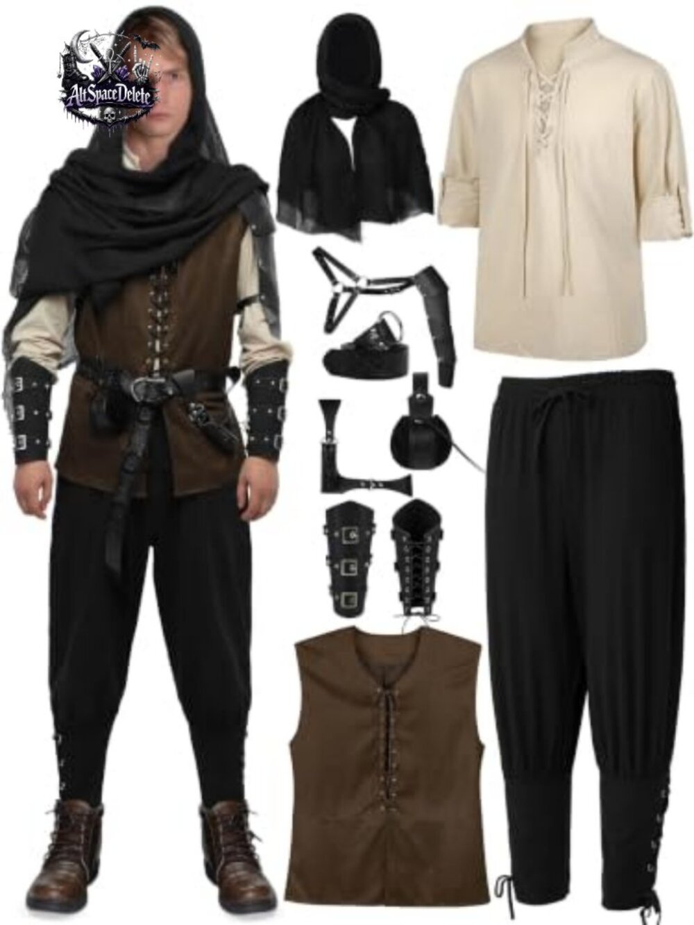 Men's Renaissance Viking Costume Set 9 Pcs Medieval Halloween LARP Ren Faire